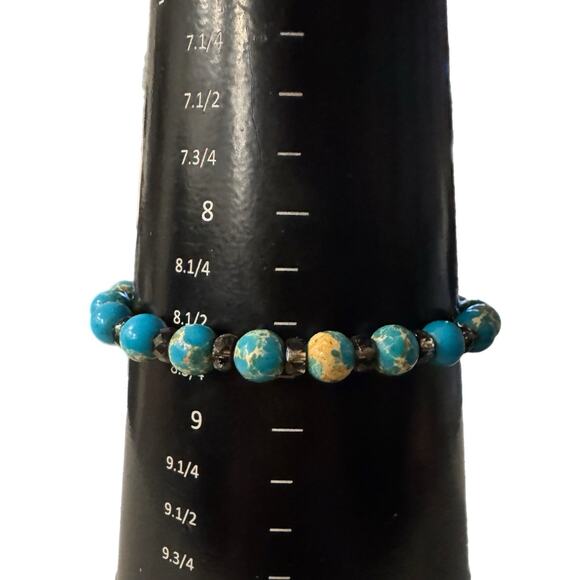 Alex and Ani AQUA Bangle Bracelet Carousel Crystal Turquoise Beaded RETIRED - Picture 10 of 11